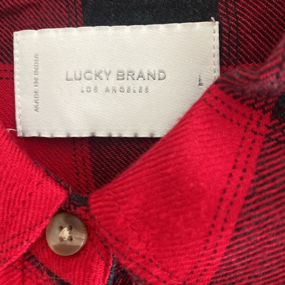Never Worn Lucky Brand Red and Charcoal Buffalo Check Buttondown Tunic in Size L - Picture 3 of 8